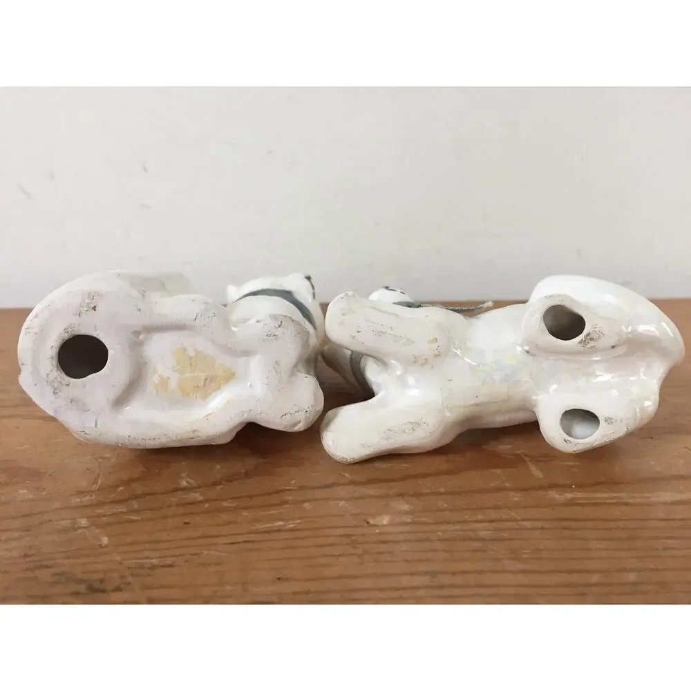 Vtg Occupied Japan White Lusterware Ceramic Porcelain Cat Kitty Kitten Figurines